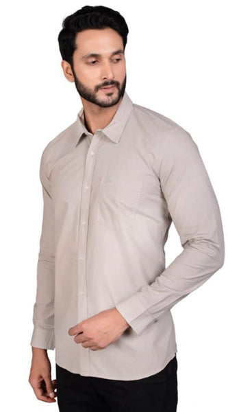 Mayawye Men's Casual Cotton Full Sleeve Solid Shirt (Grey)