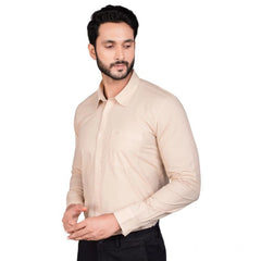 Mayawye Men's Casual Cotton Full Sleeve Solid Shirt (Beige)