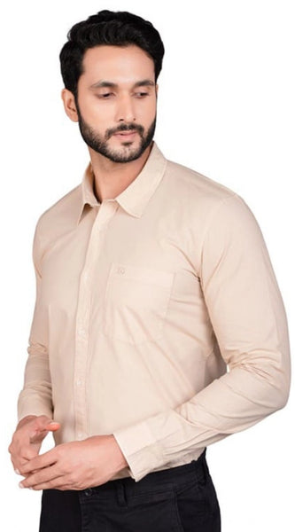 Mayawye Men's Casual Cotton Full Sleeve Solid Shirt (Beige)