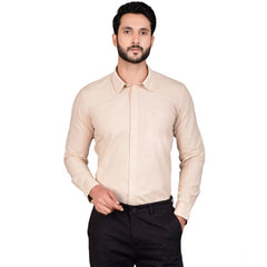 Mayawye Men's Casual Cotton Full Sleeve Solid Shirt (Beige)