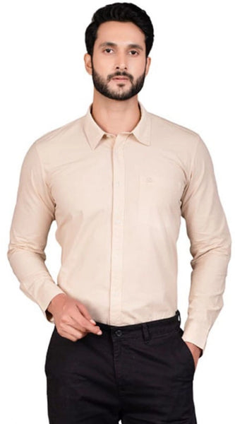 Mayawye Men's Casual Cotton Full Sleeve Solid Shirt (Beige)