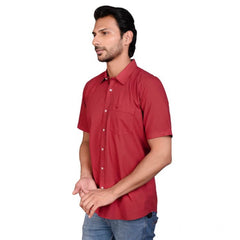Mayawye Men's Casual Cotton Half Sleeve Solid Shirt (Red)