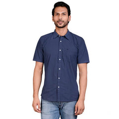 Mayawye Men's Casual Cotton Half Sleeve Solid Shirt (Navy)