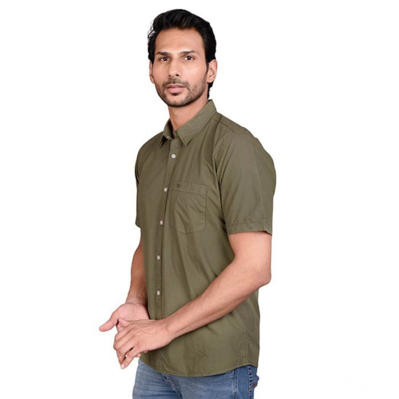 Mayawye Men's Casual Cotton Half Sleeve Solid Shirt (Green)