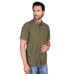 Mayawye Men's Casual Cotton Half Sleeve Solid Shirt (Green)