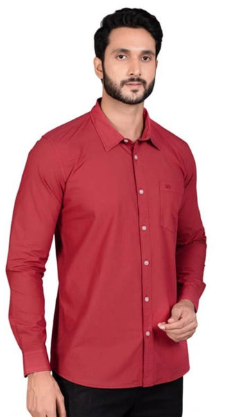 Mayawye Men's Casual Cotton Full Sleeve Solid Shirt (Red)