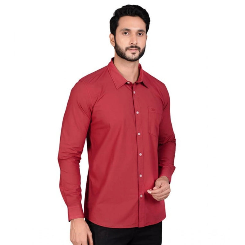 Mayawye Men's Casual Cotton Full Sleeve Solid Shirt (Red)