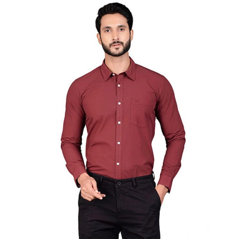 Mayawye Men's Casual Cotton Full Sleeve Solid Shirt (Maroon)