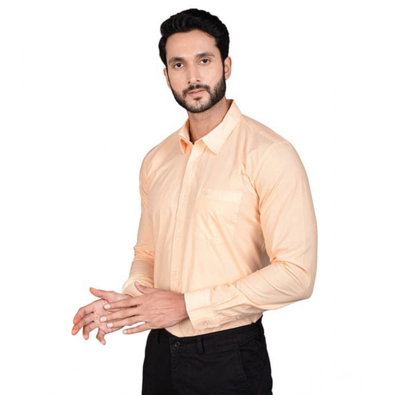 Mayawye Men's Casual Cotton Full Sleeve Solid Shirt (Peach)