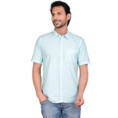 Mayawye Men's Casual Cotton Half Sleeve Solid Shirt (Turquoise)