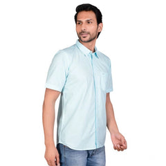Mayawye Men's Casual Cotton Half Sleeve Solid Shirt (Turquoise)