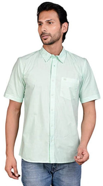 Mayawye Men's Casual Cotton Half Sleeve Solid Shirt (Sea Green)
