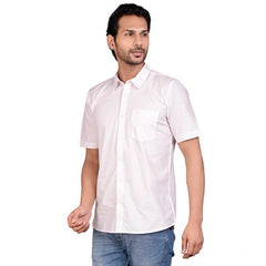 Mayawye Men's Casual Cotton Half Sleeve Solid Shirt (Pink)