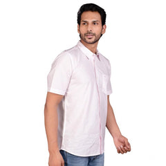 Mayawye Men's Casual Cotton Half Sleeve Solid Shirt (Pink)