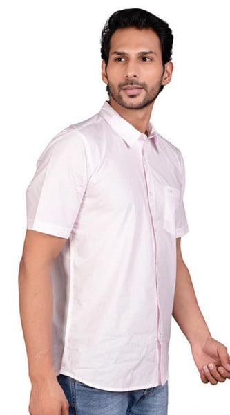 Mayawye Men's Casual Cotton Half Sleeve Solid Shirt (Pink)