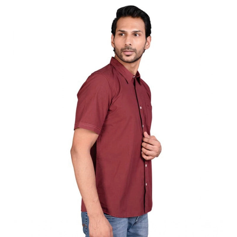 Mayawye Men's Casual Cotton Half Sleeve Solid Shirt (Maroon)
