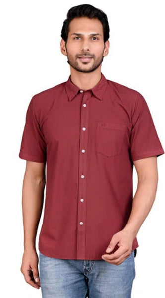 Mayawye Men's Casual Cotton Half Sleeve Solid Shirt (Maroon)