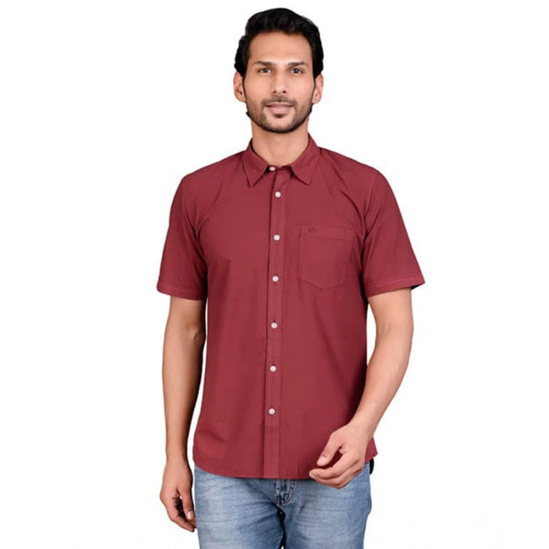 Mayawye Men's Casual Cotton Half Sleeve Solid Shirt (Maroon)