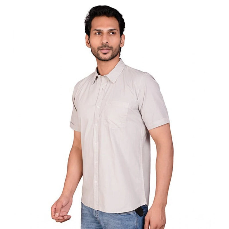 Mayawye Men's Casual Cotton Half Sleeve Solid Shirt (Grey)