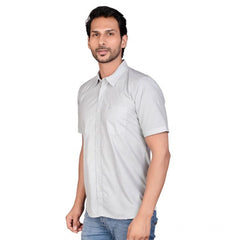 Mayawye Men's Casual Cotton Half Sleeve Solid Shirt (Grey)