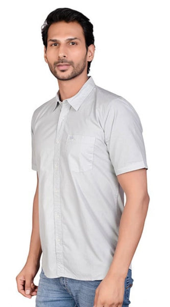 Mayawye Men's Casual Cotton Half Sleeve Solid Shirt (Grey)