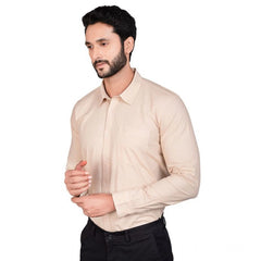 Mayawye Men's Casual Cotton Full Sleeve Solid Shirt (Beige)