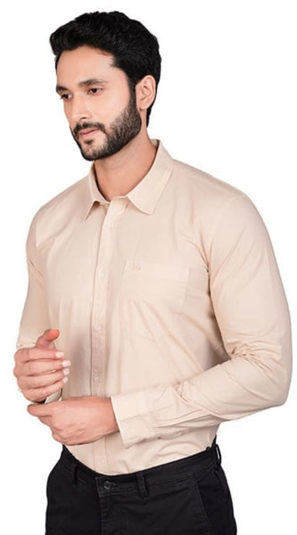 Mayawye Men's Casual Cotton Full Sleeve Solid Shirt (Beige)