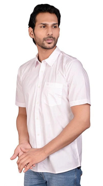 Mayawye Men's Casual Cotton Half Sleeve Solid Shirt (Pink)