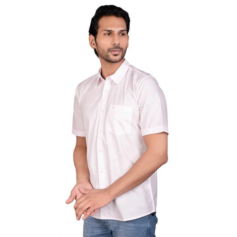 Mayawye Men's Casual Cotton Half Sleeve Solid Shirt (Pink)