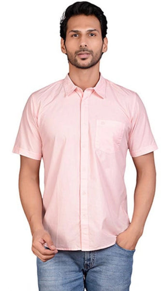Mayawye Men's Casual Cotton Half Sleeve Solid Shirt (Peach)