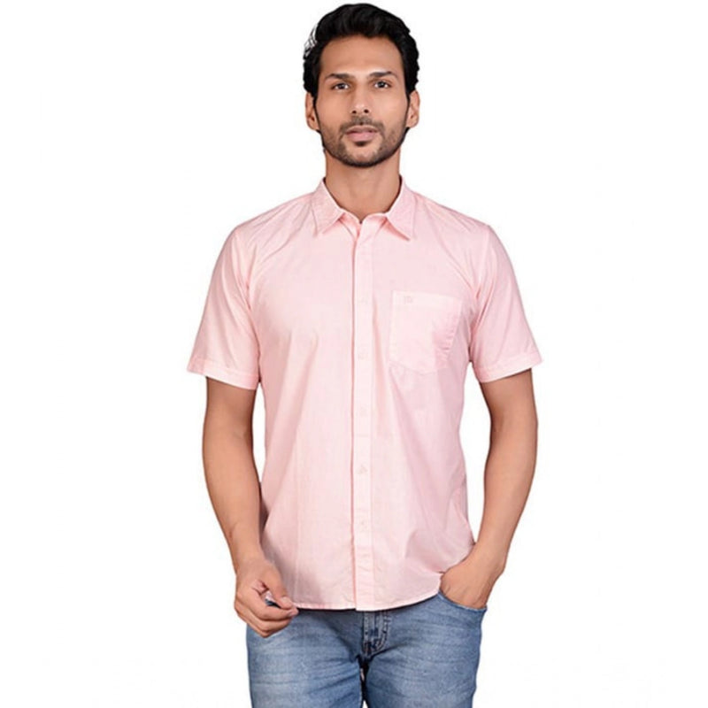 Mayawye Men's Casual Cotton Half Sleeve Solid Shirt (Peach)