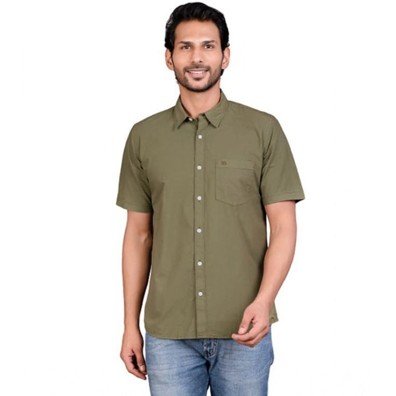 Mayawye Men's Casual Cotton Half Sleeve Solid Shirt (Green)