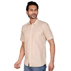 Mayawye Men's Casual Cotton Half Sleeve Solid Shirt (Beige)