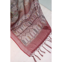 Mayawye Women's Linen Digital Print Saree With Unstitched Blouse 5.5Mtr (Multicolor)