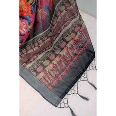 Mayawye Women's Linen Digital Print Saree With Unstitched Blouse 5.5Mtr (Grey)