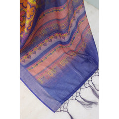 Mayawye Women's Linen Digital Print Saree With Unstitched Blouse 5.5Mtr (Multicolor)