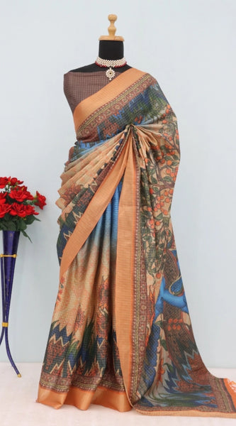 Mayawye Women's Mysore Silk  Digital Print Saree With Unstitched Blouse 5.5Mtr (Multicolor)