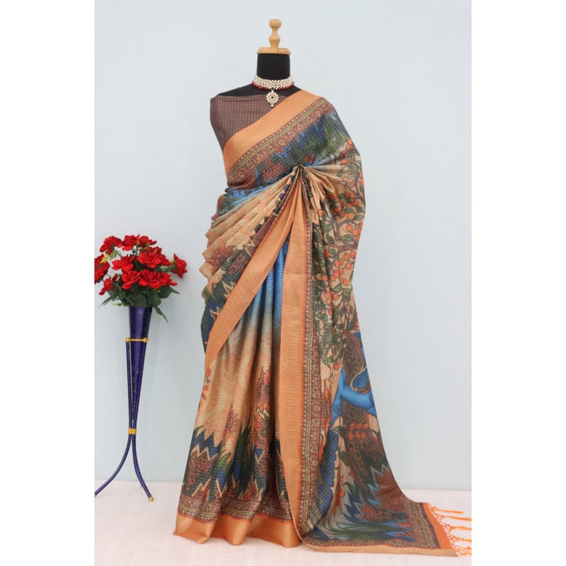 Mayawye Women's Mysore Silk  Digital Print Saree With Unstitched Blouse 5.5Mtr (Multicolor)