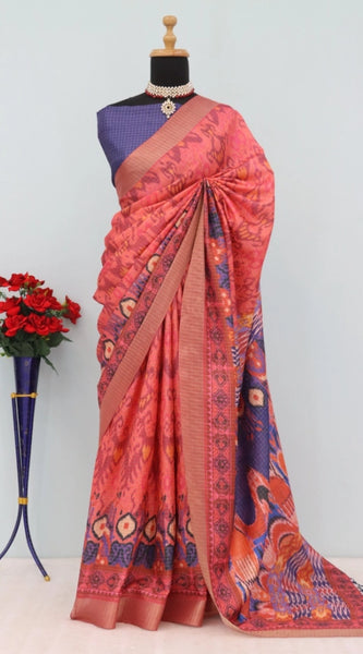 Mayawye Women's Mysore Silk  Digital Print Saree With Unstitched Blouse 5.5Mtr (Pink)