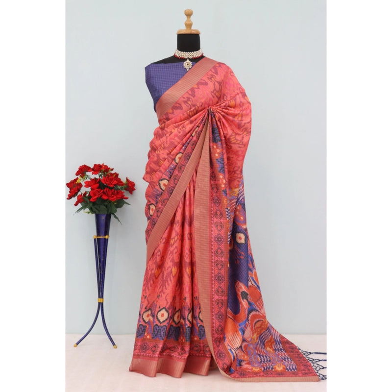 Mayawye Women's Mysore Silk  Digital Print Saree With Unstitched Blouse 5.5Mtr (Pink)