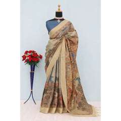Mayawye Women's Mysore Silk  Digital Print Saree With Unstitched Blouse 5.5Mtr (Beige)