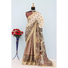 Mayawye Women's Mysore Silk  Digital Print Saree With Unstitched Blouse 5.5Mtr (Beige)