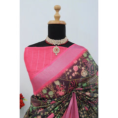 Mayawye Women's Linen Digital Print Saree With Unstitched Blouse 5.5Mtr (Multicolor)