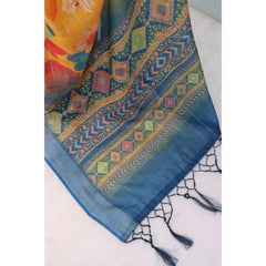 Mayawye Women's Linen Digital Print Saree With Unstitched Blouse 5.5Mtr (Yellow)