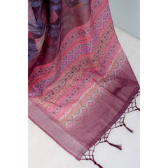 Mayawye Women's Linen Digital Print Saree With Unstitched Blouse 5.5Mtr (Pink)
