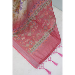 Mayawye Women's Linen Digital Print Saree With Unstitched Blouse 5.5Mtr (Pink)
