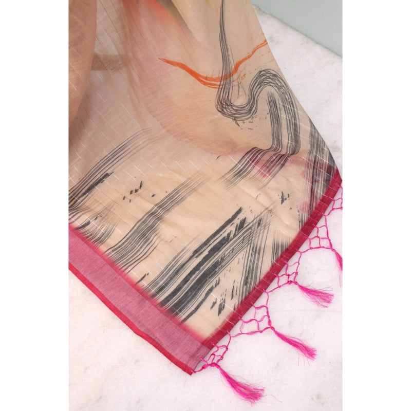Mayawye Women's Linen Digital Print Saree With Unstitched Blouse 5.5Mtr (Multicolor)