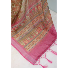 Mayawye Women's Linen Digital Print Saree With Unstitched Blouse 5.5Mtr (Pink)