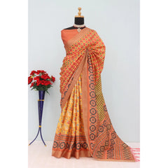 Mayawye Women's Mysore Silk  Digital Print Saree With Unstitched Blouse 5.5Mtr (Orange)