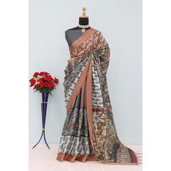 Mayawye Women's Mysore Silk  Digital Print Saree With Unstitched Blouse 5.5Mtr (Grey)